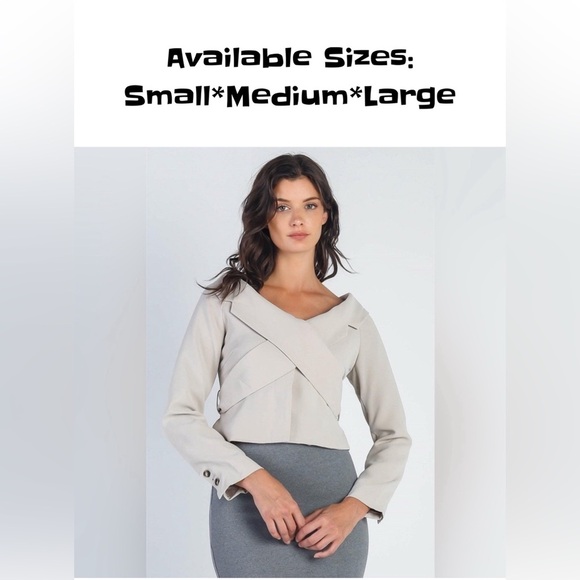 NWT-Light Grey Button Up Collared Back Tie Crop Jacket - Picture 1 of 9